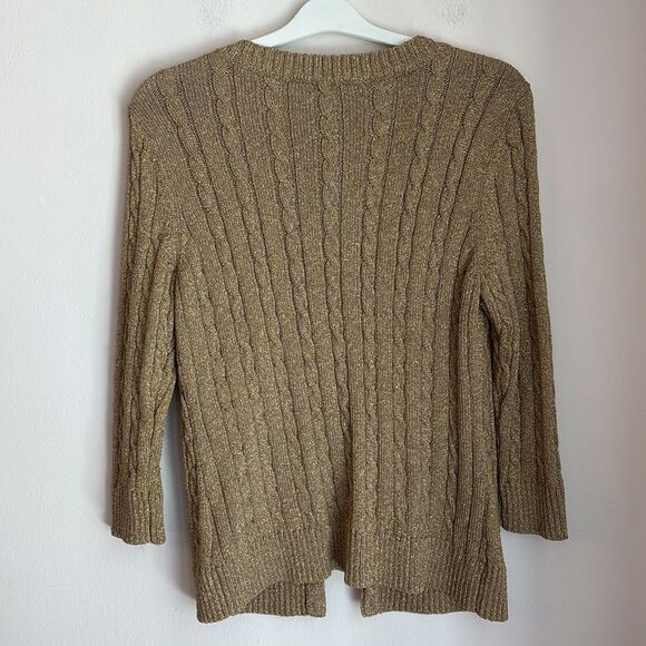 Talbots Gold metallic holiday Cable Knit sparkle Cardigan sweater Women’s large - Picture 9 of 9